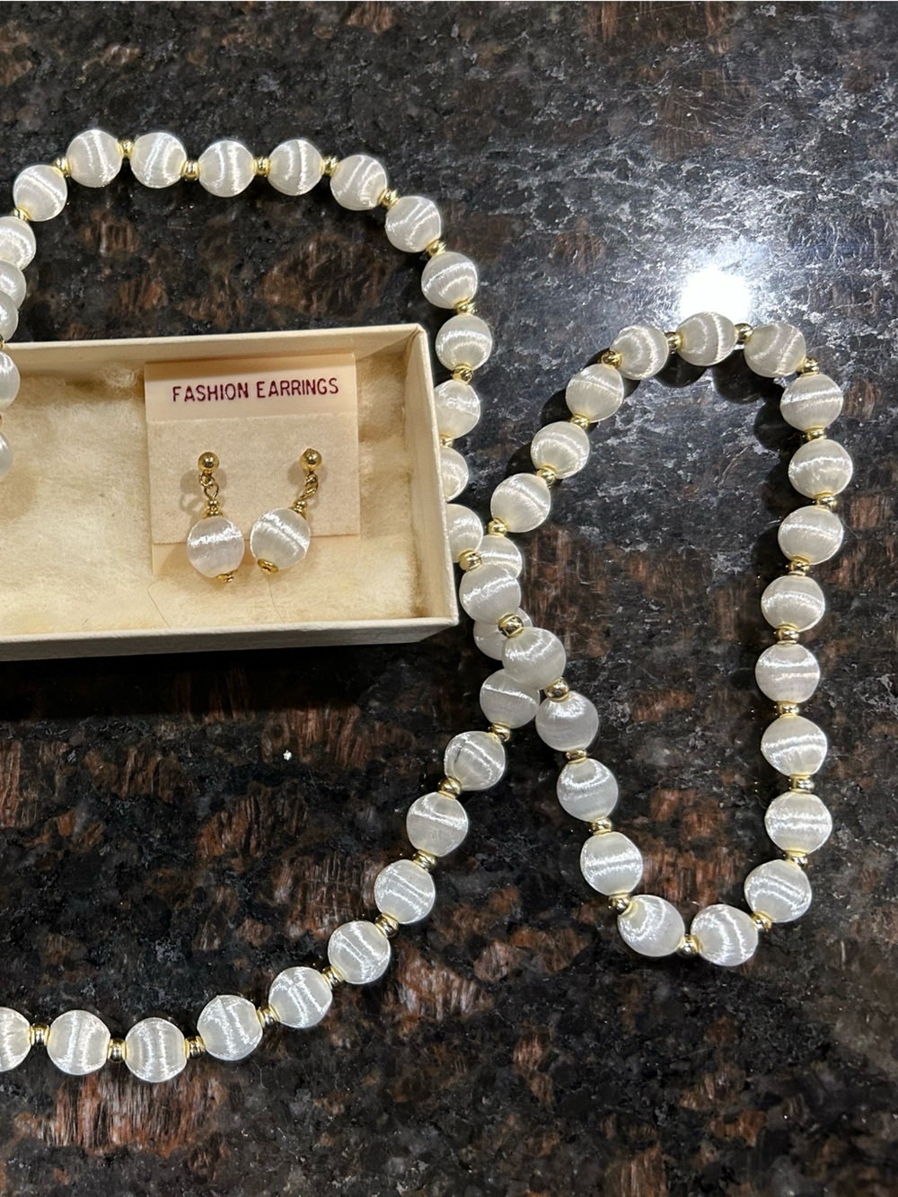 White Silk Bead Necklace and Earring Set